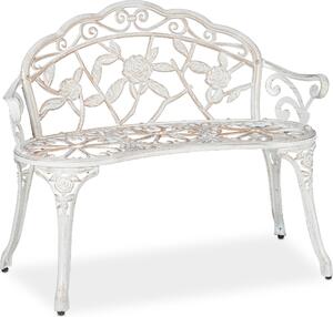 Panchina da giardino Relaxdays, a 2 posti, con motivo a rose, per terrazza o balcone, in alluminio e ghisa, stile antico, 78 x 98 x 57 cm, bianco/bronzo