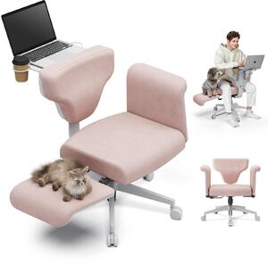 Newtral Freedom-X FB Sedia da ufficio multiposizione con gambe incrociate con tavoletta per computer portatile per la casa e l'ufficio con ruote e supporti Rosa