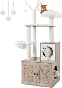Tiragraffi Feandrea con lettiera, tiragraffi 2 in 1, lettiera nascosta, con pali in sisal, palline di peluche rimovibili