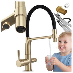 Granitan | Miscelatore da cucina Malta - Oro - Altezza totale 410 mm - Orientabile a 360° - Miscelatore con filtro per l'acqua