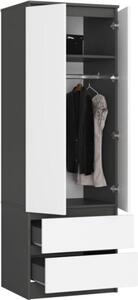 BDW, armadio 2 ante 2 cassetti, 180x60x51 cm, grafite/bianco