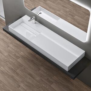 Doporro Lavabo Bagno Sospeso Lavabo da Appoggio Rettangolare in Marmo Resina Bianco Lucido, Vasca a Sinistra 150x48x13 cm con 1 Foro Rubinetto e Piletta Scarico, Colossum12