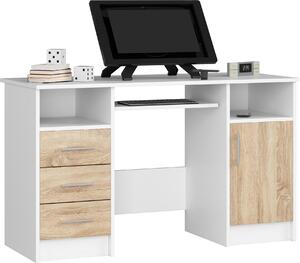Scrivania ANA bianca e in legno Sonoma elegante e funzionale con 3 cassetti e ripiano estraibile per tastiera