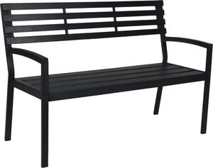 Panchina da giardino Relaxdays, a 2 posti, A x L x P: 88 x 128 x 59 cm, plastica e metallo, panchina da giardino, terrazza, balcone, nera