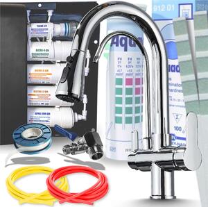 Miscelatore da cucina Ari Nordic a 3 vie cromato, estraibile, con sistema di filtraggio dell'acqua a 5 stadi e filtro per acqua potabile da incasso