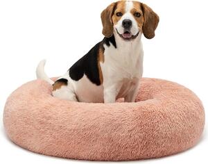 Lionto Donut dog bed, divano rotondo per cani con rivestimento in peluche e borchie antiscivolo, morbido e accogliente, diametro 80 cm, rosa