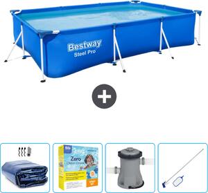 Piscina Steel Pro rettangolare Bestway - 300 x 201 x 66 cm - blu - include tenda da sole - pacchetto manutenzione - pompa - kit di pulizia