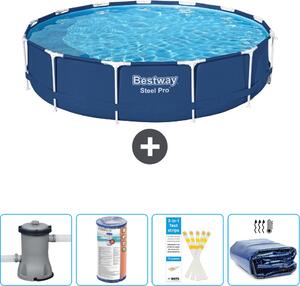 Piscina Bestway Round Steel Pro - 396 x 84 cm - blu - inclusa pompa - filtro - strisce reattive - tenda da sole