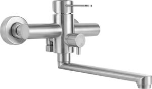 Rubinetto da cucina/rubinetto da cucina - Montaggio a parete - Acciaio inossidabile 304 - Nucleo valvola in ottone - Orientabile a 360° - Miscelatore monocomando caldo/freddo - Doccetta - Argento