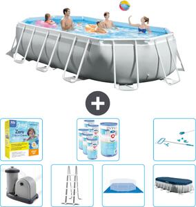 Piscina Intex Oval Prism Frame - 503 x 274 x 122 cm - Grigio - compresa pompa - scaletta - telo di fondo - pacchetto manutenzione copertura - filtro - kit pulizia