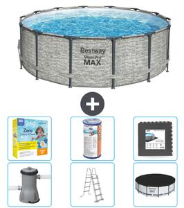 Piscina Bestway Round Steel Pro MAX - stampa su pietra - 427 x 122 cm - inclusa pompa - scala - copertura pacchetto manutenzione - filtro - pavimento in piastrelle