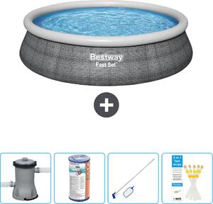 Bestway piscina gonfiabile rotonda ad ambientazione rapida - stampa rattan - 457 x 84 cm - inclusa pompa - filtro - kit di pulizia - strisce reattive