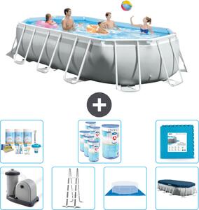 Piscina Intex Oval Prism Frame - 503 x 274 x 122 cm - Grigio - compresa pompa - scaletta - telo di fondo - pacchetto di manutenzione della copertura - filtro - piastrelle per il pavimento
