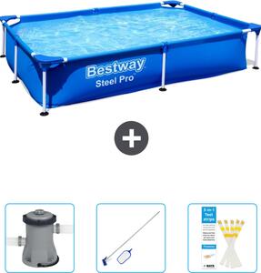 Piscina Bestway Steel Pro rettangolare - 221 x 150 x 43 cm - blu - include pompa - kit di pulizia - strisce reattive