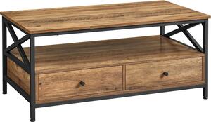 Tavolino da salotto VASAGLE, con 2 cassetti e ripiano aperto, struttura in acciaio a X, 100 x 55 x 45 cm, stile industriale