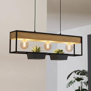 EGLO Lampada a sospensione Libertad 1, lunghezza 76 cm, nero/legno, a 3 luci