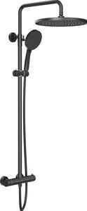 Sistema doccia Rainsworth con termostato, doccia a pioggia rotonda in ABS da 30 cm, soffione a 3 modalità di getto, set doccia 92-126 cm, nero
