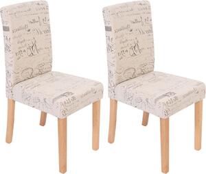Set di 2 sedie per sala da pranzo Sedia da cucina Littau ~ tessuto con scritte, crema, gambe chiare