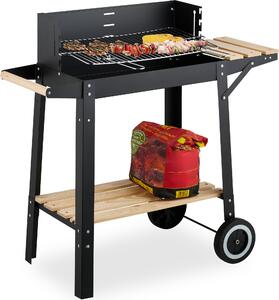 Barbecue Relaxdays con ruote, 2 ripiani, griglia regolabile in altezza, paravento, carrello barbecue L x P x A: 80,5 x 86 x 42 cm, nero