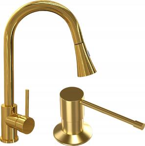 Granitan | Snake Rubinetto da cucina dorato - Oro - Altezza 40 cm - Orientabile a 360° - Dispenser per sapone