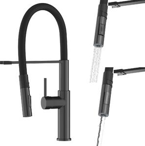 Granitan | Miscelatore da cucina Soria - Nero - Altezza 470 mm - Bocca flessibile - Doccetta estraibile
