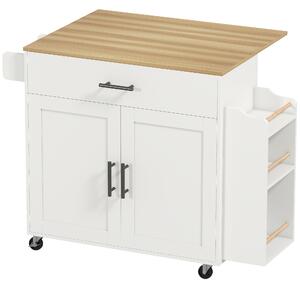 HOMCOM Isola da Cucina con Ruote, Piano Ribaltabile, Cassetto e Ripiano, 120x68x85 cm, Bianco | Aosom Italy
