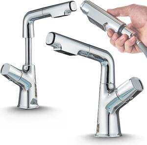 Rubinetto per lavabo, rubinetto da bagno Filo, cromato, ad alta pressione, con regolazione della portata e della temperatura dell'acqua