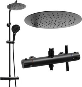 Set doccia - con rubinetto termostatico e doccia a pioggia - Nero