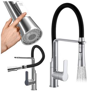 Granitan | Miscelatore da cucina Vegas - Argento - 43 cm - Bocca flessibile - Doccetta estraibile
