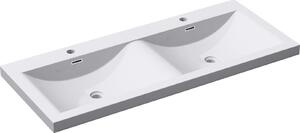 Doporro Lavabo da Incasso 120 cm Doppia Vasca in Marmoresina Bianco Lucido, Lavabo Bagno Integrale Soprapiano con 2 Fori Rubinetto e Troppopieno Colossum03