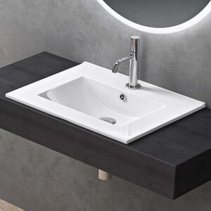 Doporro Lavabo da Incasso Rettangolare 60 cm in Vetroceramica Bianco Lucido, Lavandino Integrato con Foro Rubinetto, Installazione su Mensola o Mobile Bagno Br¹ssel912