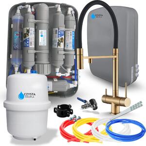 Filtro per l'acqua RO7 HighFlex - Miscelatore da cucina a 3 vie dorato