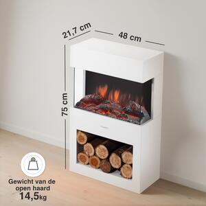 Camino elettrico da pavimento, colore bianco - Potenza 1800W ed effetto fiamma 3D realistico, ideale per interni