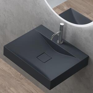 Doporro Lavabo da Appoggio o Sospeso Rettangolare 60 cm in Marmoresina Antracite Opaco, Lavandino Bagno con Foro per Rubinetto Colossum810