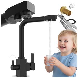 Granitan | Miscelatore da cucina Node - Nero - Altezza totale 310 mm - Orientabile a 360° - Miscelatore con filtro per l'acqua