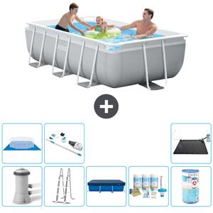 Piscina Intex con struttura a prisma rettangolare - 300 x 175 x 80 cm - grigio - inclusa pompa - copertura a scaletta - pacchetto manutenzione - filtro - telo di fondo - aspirapolvere - tappeto solare