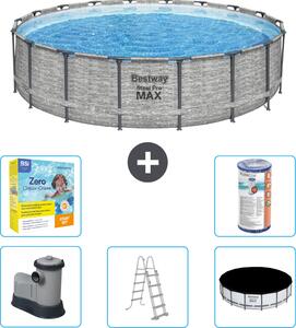 Piscina Bestway Round Steel Pro MAX - stampa su pietra - 549 x 122 - inclusa pompa - scala - copertura pacchetto manutenzione - filtro