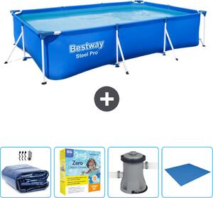 Piscina Bestway Steel Pro rettangolare - 300 x 201 x 66 cm - blu - include tenda - pacchetto manutenzione - pompa - telo di fondo