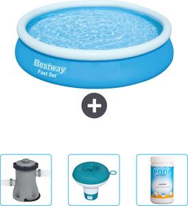 Bestway piscina gonfiabile rotonda a presa rapida - 366 x 76 cm - blu - pompa inclusa - galleggiante per cloro - cloro
