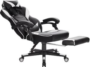 Sedia da gaming bianca – Pelle finta – Regolabile in altezza – Con poggiapiedi – Sedia ergonomica per gaming e ufficio