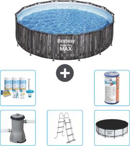 Piscina Bestway Round Steel Pro MAX - stampa legno - 427 x 107 cm - inclusa pompa - scala - copertura pacchetto manutenzione - filtro