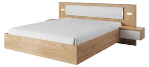 Letto 160x200 con 2 comodini, bianco + rovere dorato, 256 x 92,3 x 208,2 cm