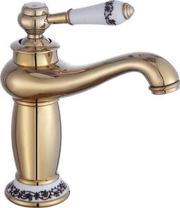 Rubinetto da bagno - Rubinetto da lavabo - Da appoggio - Monocomando - Monoforo - Corpo in ottone - Cartuccia in Vetroceramica - Acqua calda e fredda - Oro
