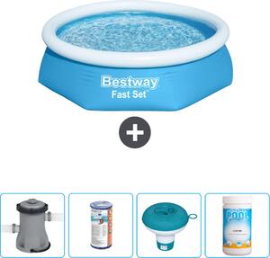 Bestway piscina gonfiabile rotonda ad ambientazione rapida - 244 x 61 cm - blu - inclusa pompa filtro - galleggiante cloro - cloro