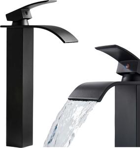 Rubinetto per lavabo, rubinetto da bagno Waterfall, da appoggio, nero opaco, ad alta pressione, con regolazione della portata e della temperatura dell'acqua