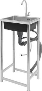 Lavello - Vasca singola autoportante - Con rubinetto - Acciaio inox - Dimensioni interne 45×40×22 cm - Portata 50 kg - Argento