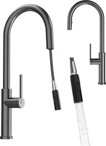 Granitan | Miscelatore da cucina Prati - Gun Grey - Altezza totale 53 cm - Bocca estraibile - Miscelatore bifunzionale