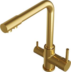 Granitan | Miscelatore da cucina Flow - a 3 vie - oro spazzolato - design moderno - facile da installare