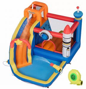 Outsunny Gioco Gonfiabile per Bambini 3-8 Anni a tema Spazio in Tessuto Oxford con Borsa da Trasporto, 11 Paletti e Toppe Inclusi, 340x270x227 cm