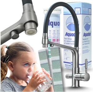 Rubinetto da cucina a 3 vie Ari Flexible, doccetta estraibile, canna girevole 360 gradi, per acqua filtrata, grafite antracite